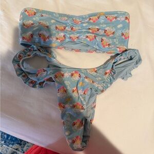 Blackbough Sky Blue Floral Ruffled Bandeau Bikini